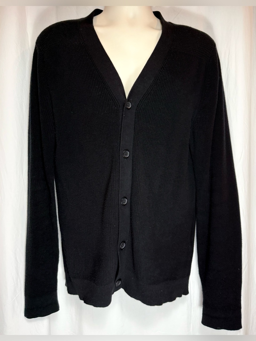 Men's Black V-Neck Button Front Cardigan Sweater